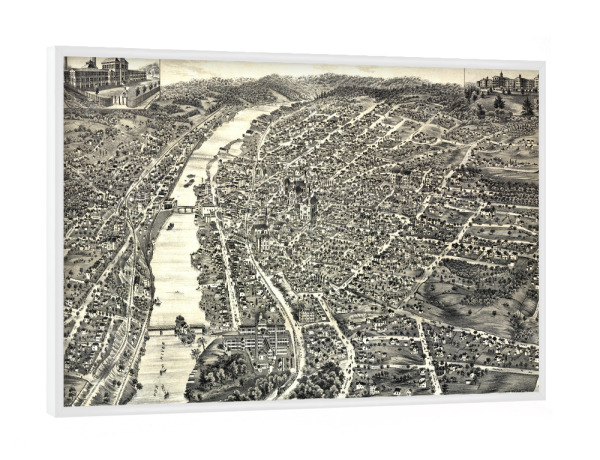 Poster mit weißem Rahmen "Map Elgin, Illinois" artboxONE - Kartografie - Karte,Retro,Jahrgang,Bildlich,Alt,Farbe,Flach,Weltkarte,Reise,Elgin
