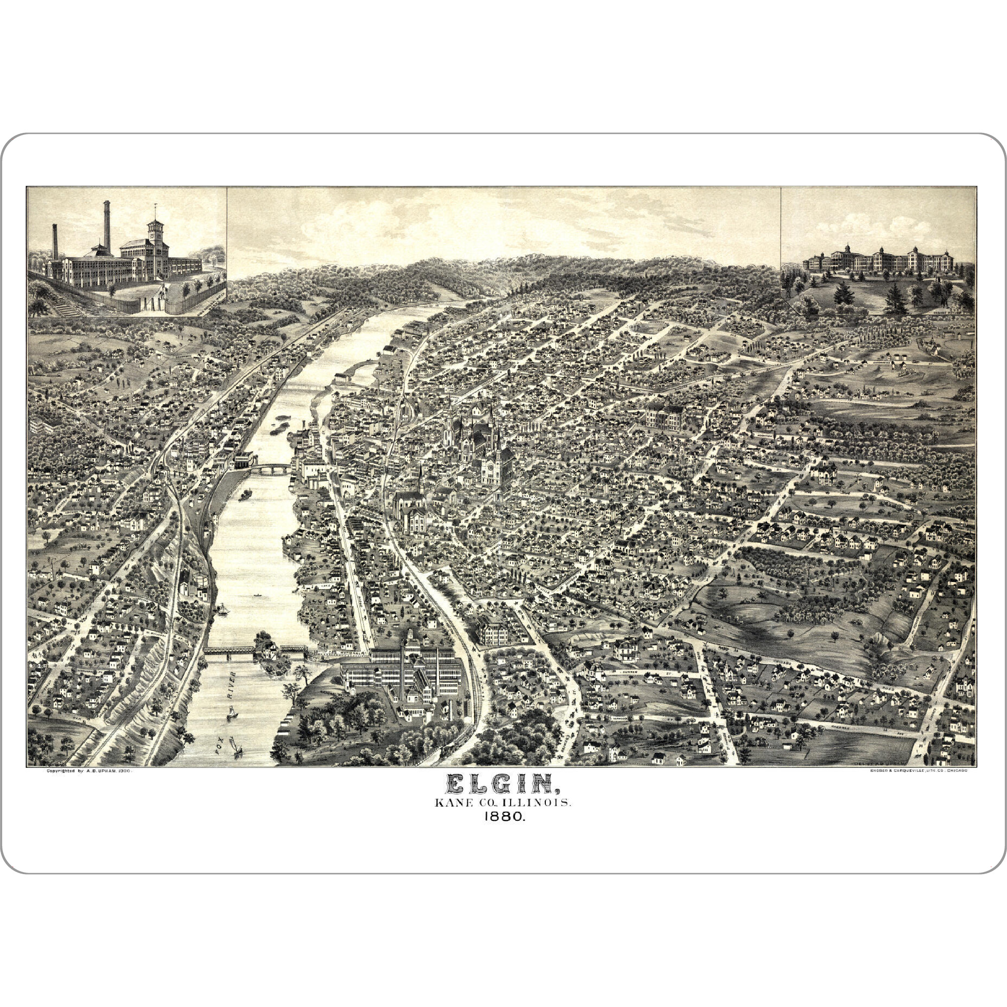 Tischset "Map Elgin, Illinois" artboxONE - Kartografie - Karte,Retro,Jahrgang,Bildlich,Alt,Farbe,Flach,Weltkarte,Reise,Elgin - Bild karte