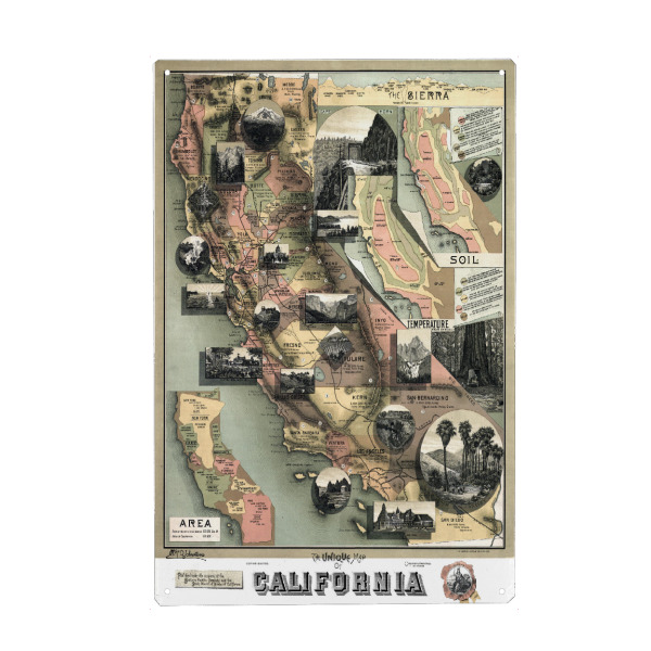 Holzbild "Bildliche Karte von Kalifornien" artboxONE - Architektur,Kartografie