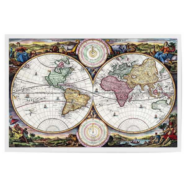 Poster "Karte der Welt-b" artboxONE - Reise,Kartografie - Karte,Plan,Jahrgang,Antik,Retro,Alt,Karten,Karte der welt,Illustration