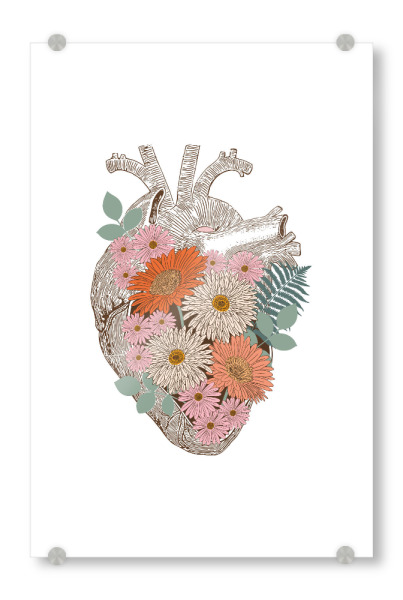 Acrylglasbild "Vintage Blumenherz" artboxONE - Floral,Abstrakt - Vintage,Herz,Blumen,Blume,Natur,Romantik,Kollage,Leben,Liebe