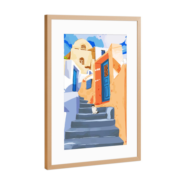 Poster mit Rahmen Kupfer "Katze in Griechenland" artboxONE - Tiere,Architektur