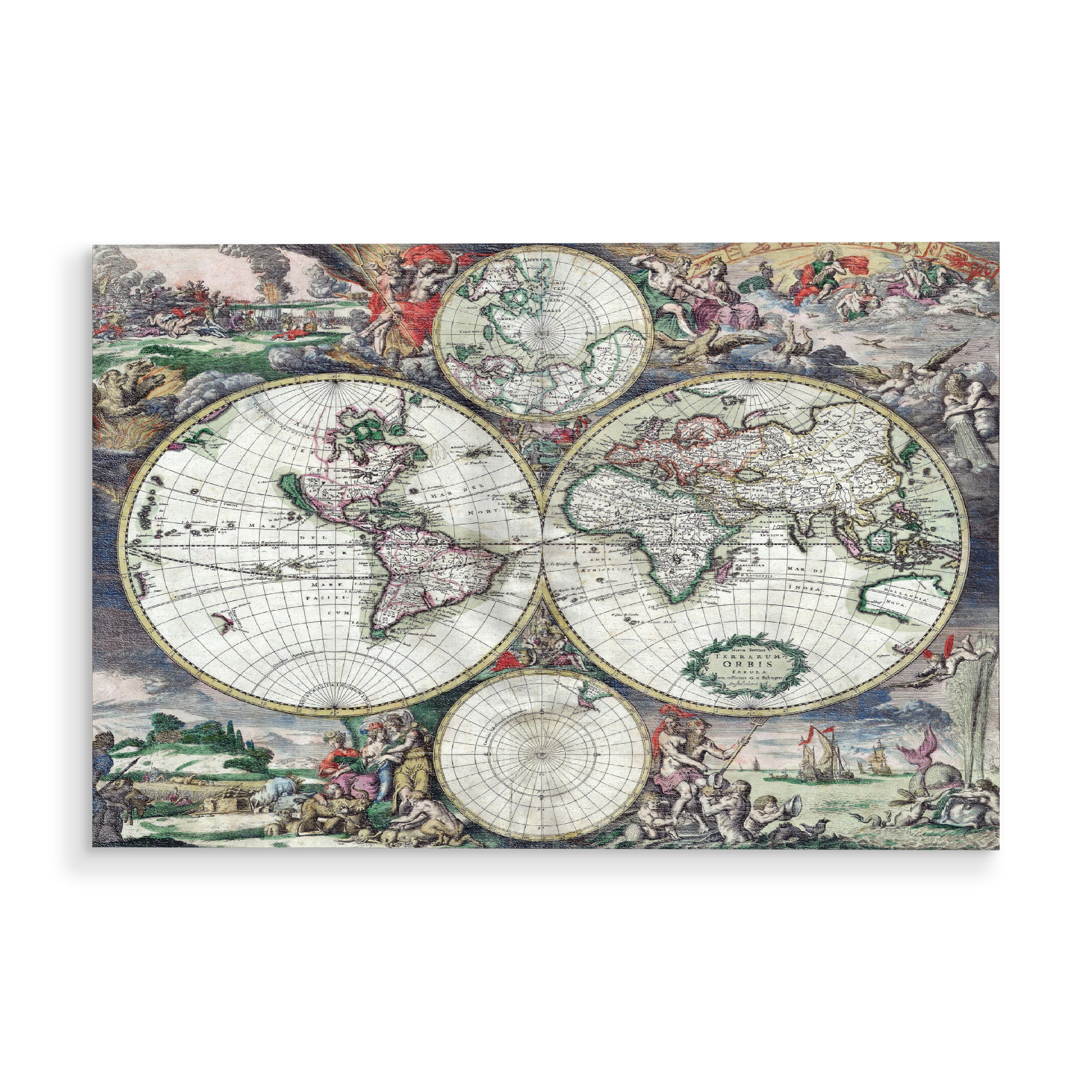 Holzbild "Alte Weltkarte-m" artboxONE - Kartografie - Karte,Plan,Antik,Retro,Alt,Karten,Karte der welt,Illustration