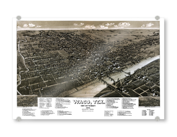 Acrylglasbild "Map of Waco - Texas" artboxONE - Kartografie - Karte,Bauplan,Antik,Retro,Alt,Karten,Karte der welt,Illustration,Waco,Texas