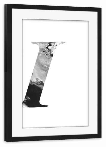 Poster mit Rahmen schwarz "Buchstabe Alphabet I" artboxONE - Typografie,Schwarzweiß,Buchstaben,Buchstaben / I