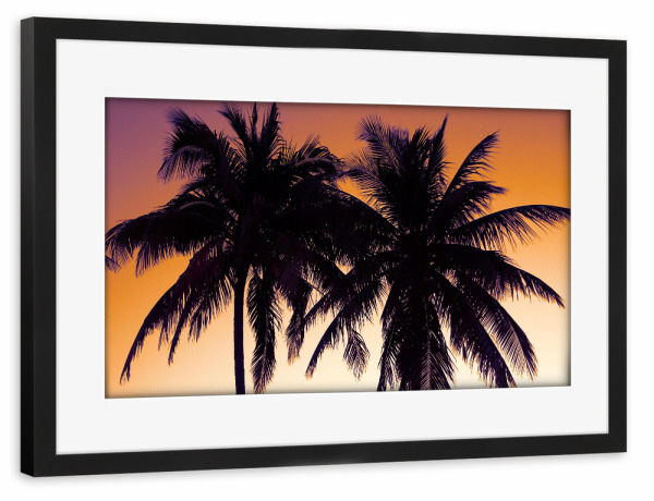 Poster mit Rahmen schwarz "Sonnenuntergang hinter Palmen" artboxONE - Natur,Reise,Floral,Reise / Strand und Meer,Reise / Länder