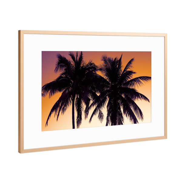 Poster mit Rahmen Kupfer "Sonnenuntergang hinter Palmen" artboxONE - Natur,Reise,Floral,Reise / Strand und Meer,Reise / Länder