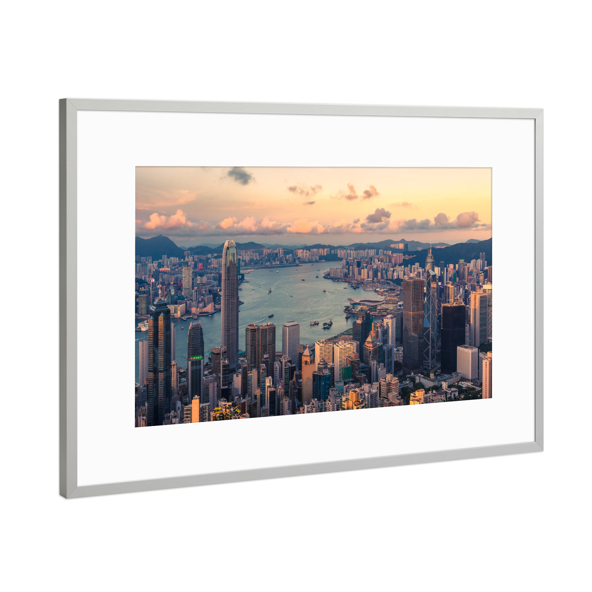 Poster mit Rahmen Silber "Hongkong und Victoria Harbour" artboxONE - Städte,Architektur,Reise / Asien