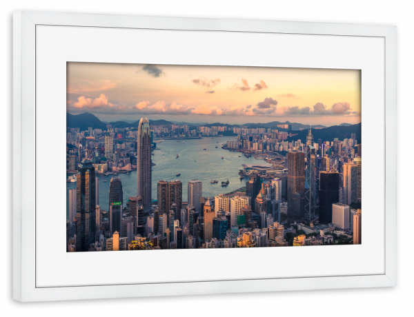 Poster mit Rahmen weiß "Hongkong und Victoria Harbour" artboxONE - Städte,Architektur,Reise / Asien