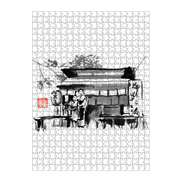 artboxONE Puzzle "Edo-Shop neu" artboxONE - Schwarzweiß,Reise / Asien - Sumie,Laden,Edo,Japan,Geisha,Samurai - Bild sumie