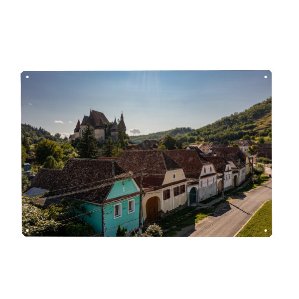 Metall Poster "Das Dorf Biertan in Rumänien" artboxONE - Städte,Architektur