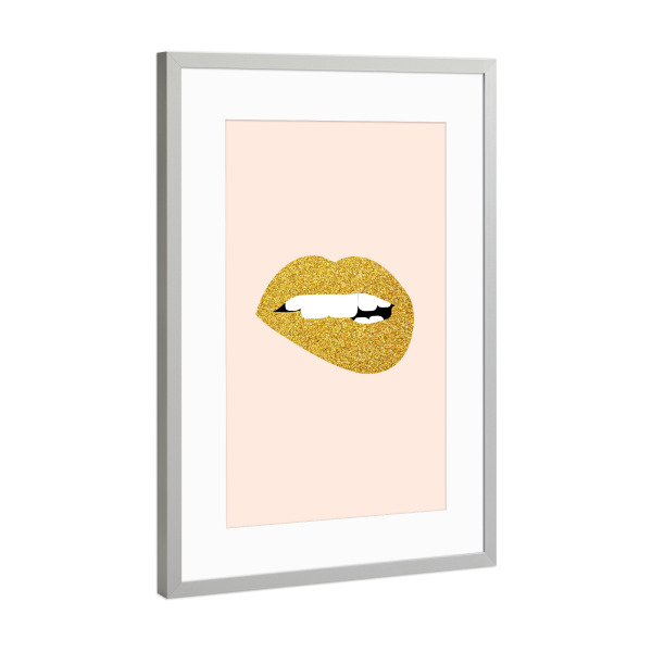 Poster mit Rahmen Silber "Sag nichts Böses" artboxONE - Liebe - Grafik,Konzept,Vektor,Lippen,Menschlich,Emotionen,Völlerei,Gold,Mund,Sprechen