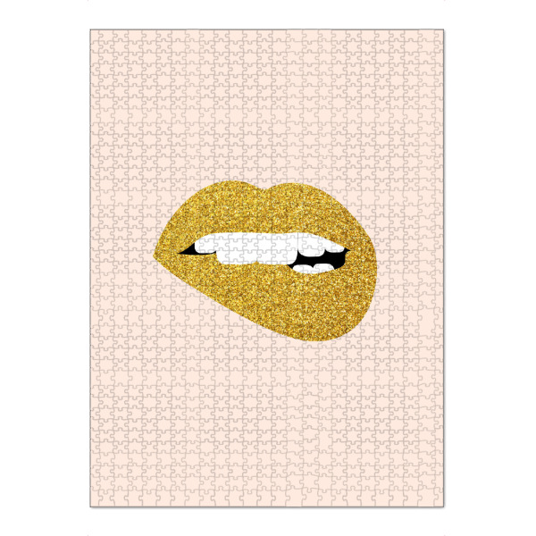 Puzzle Ravensburger "Sag nichts Böses" artboxONE - Liebe - Grafik,Konzept,Vektor,Lippen,Menschlich,Emotionen,Völlerei,Gold,Mund,Sprechen