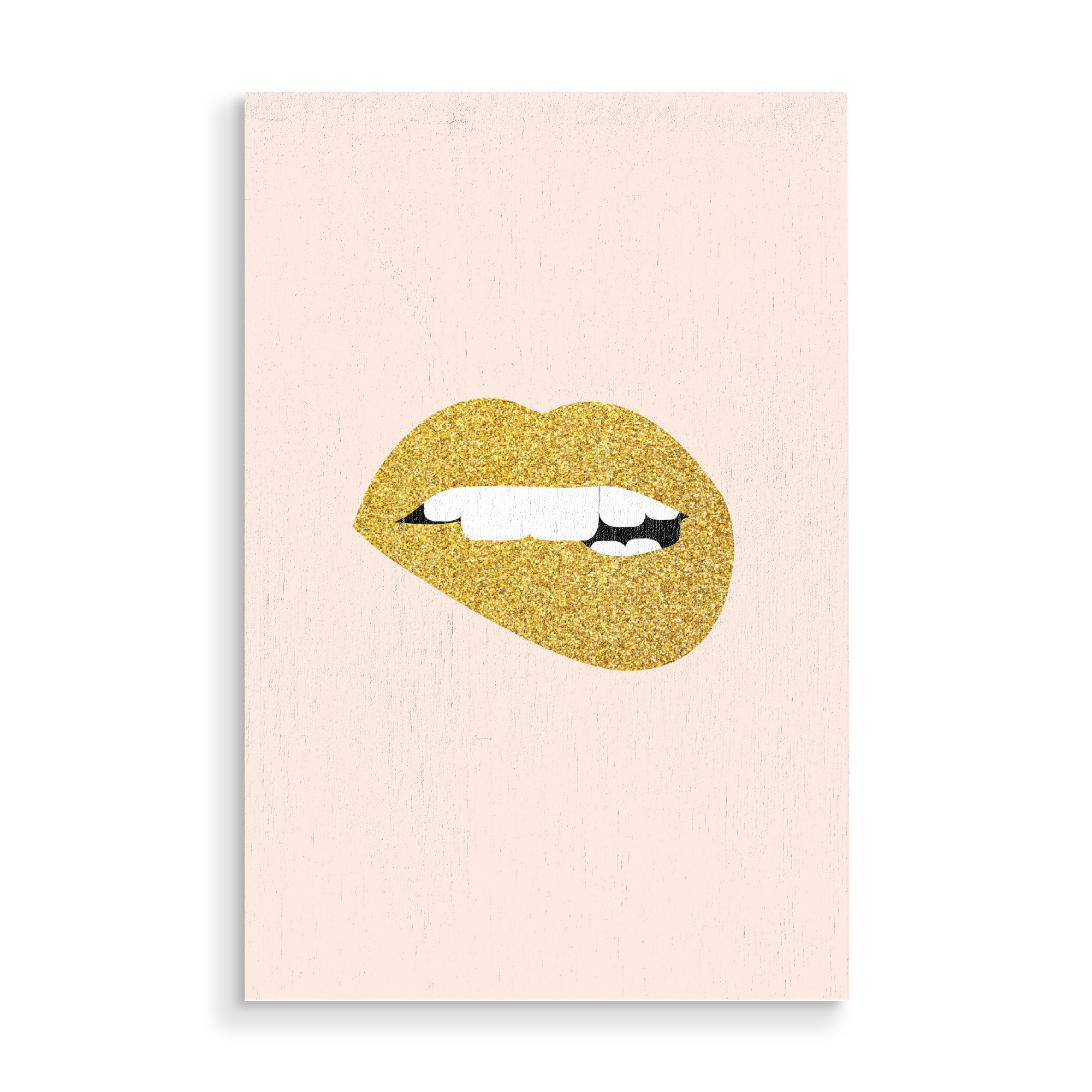 Holzbild "Sag nichts Böses" artboxONE - Liebe - Grafik,Konzept,Vektor,Lippen,Menschlich,Emotionen,Völlerei,Gold,Mund,Sprechen
