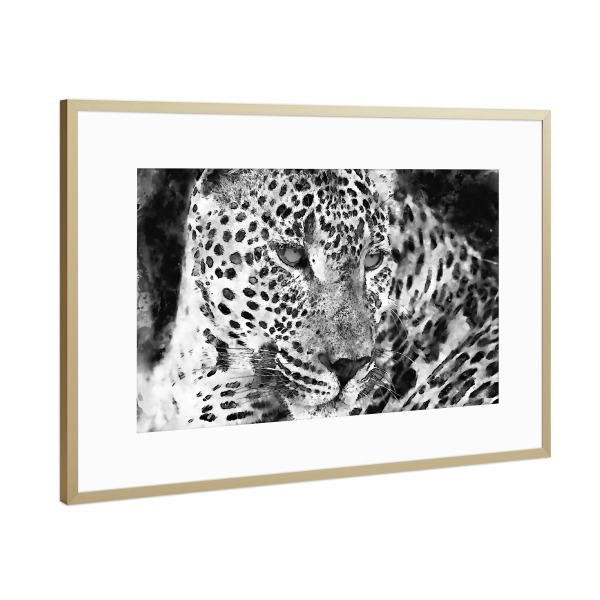 Poster mit Rahmen Gold "Leopard-art sw" artboxONE - Tiere,Abstrakt,Reise / Afrika - Leopard,Schwarzweiß,Großkatze,Afrika,Art,Tier,Wild,Katze