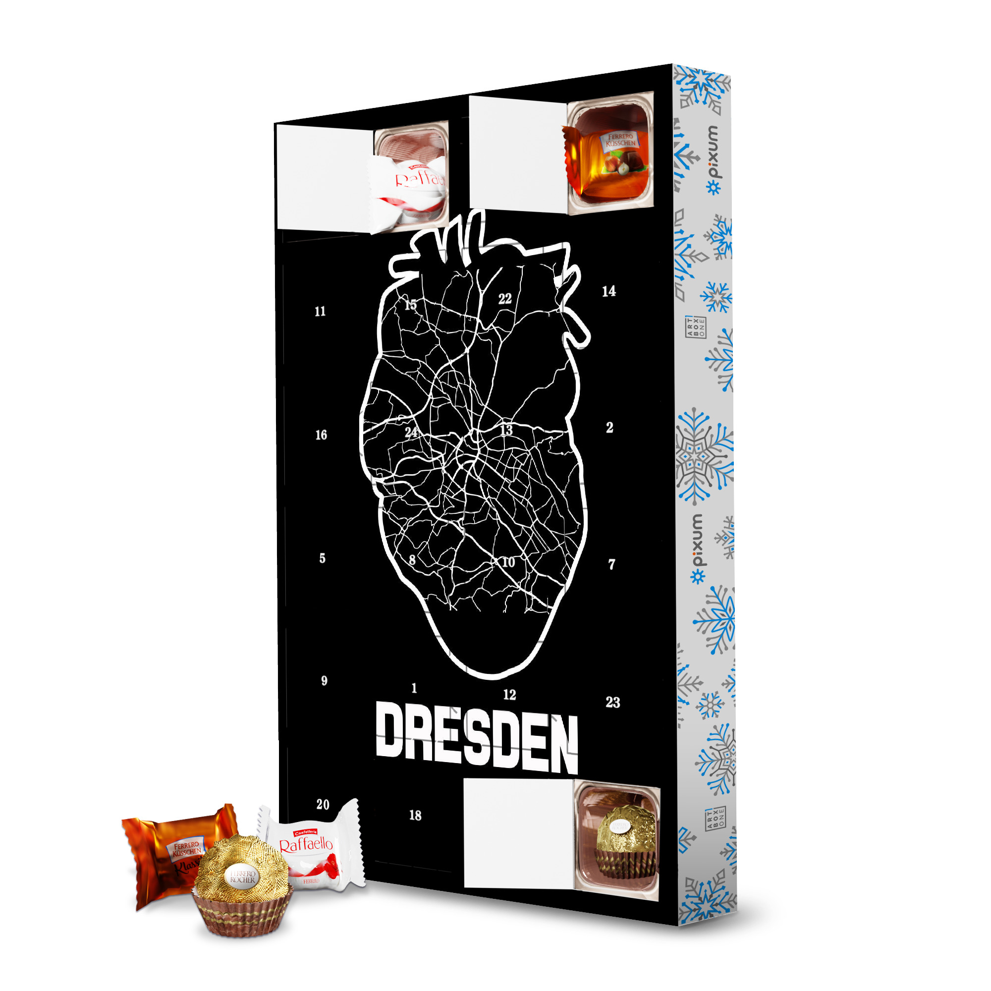 Adventskalender mit Ferrero Pralinen Dresden Heart Map artboxONE Adventskalender Reise
