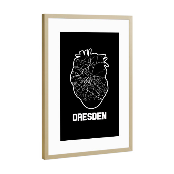 Poster mit Rahmen Gold "Dresden Heart Map" artboxONE - Reise,Städte / Dresden,Kartografie