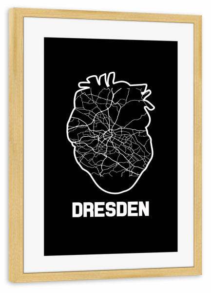 Poster mit Rahmen kiefer "Dresden Heart Map" artboxONE - Reise,Städte / Dresden,Kartografie