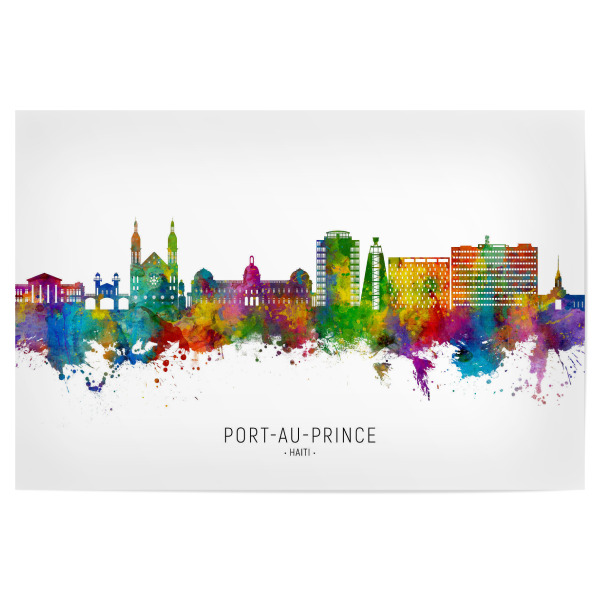 Poster 30x20 cm "Port-au-Prince Haiti Skyline txt" artboxONE - Städte - Port-au-prince,Haiti,Skyline,Stadtbild,Stadtbild,Aquarell,Malerei