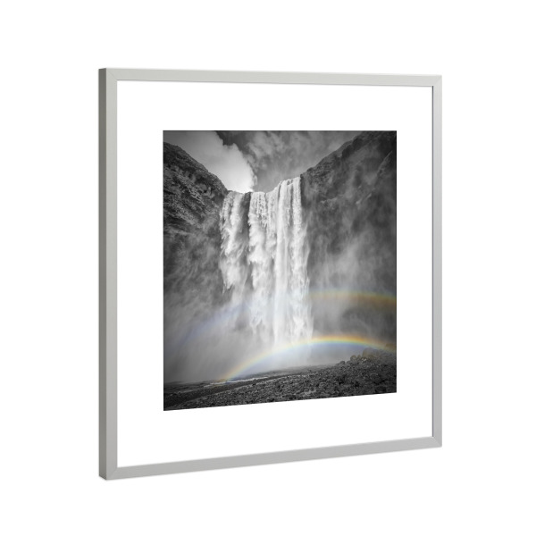 Poster mit Rahmen Silber "ISLAND Skogafoss" artboxONE - Natur,Schwarzweiß,Reise / Länder