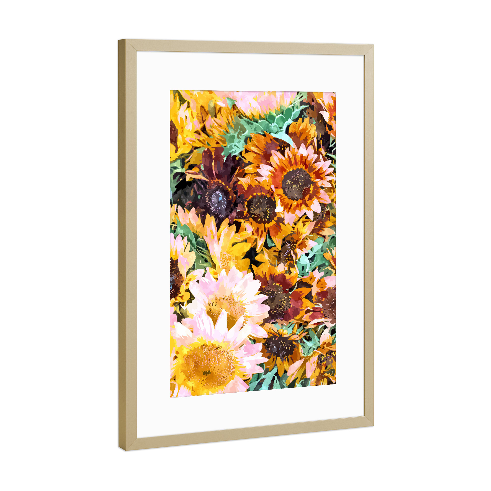 Poster mit Rahmen Gold "Sonnenblumen Dschungel" artboxONE - Floral
