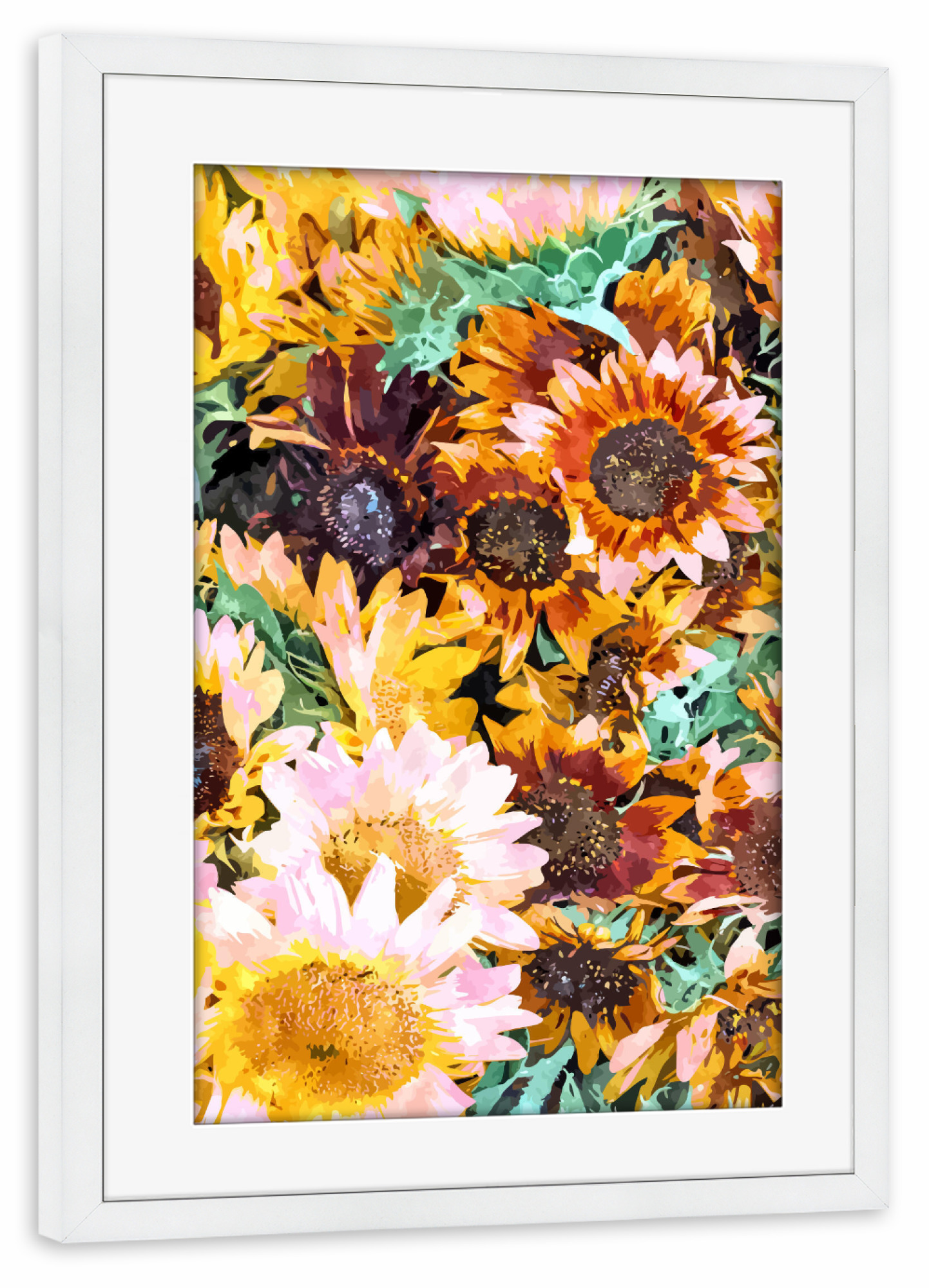 Poster mit Rahmen weiß "Sonnenblumen Dschungel" artboxONE - Floral
