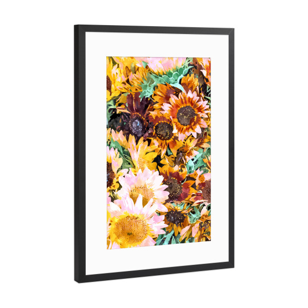 Poster mit Rahmen Schwarz (Metallic) "Sonnenblumen Dschungel" artboxONE - Floral