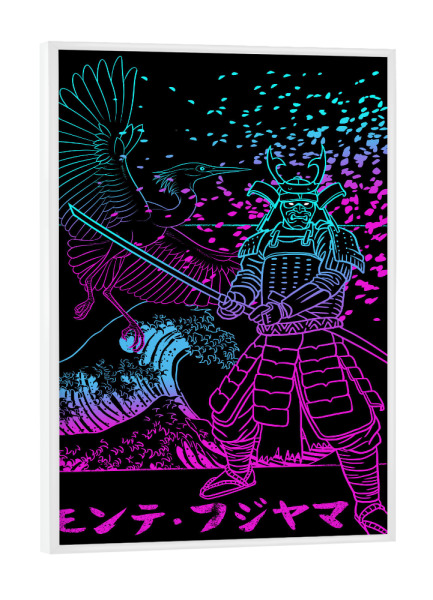 Poster mit weißem Rahmen "Samurai mit Kran" artboxONE - Städte / Tokio