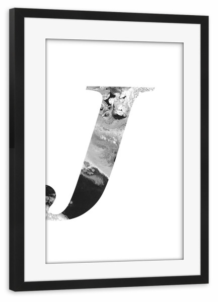 Poster mit Rahmen schwarz "Buchstabe Alphabet J" artboxONE - Typografie,Schwarzweiß,Buchstaben,Buchstaben / J