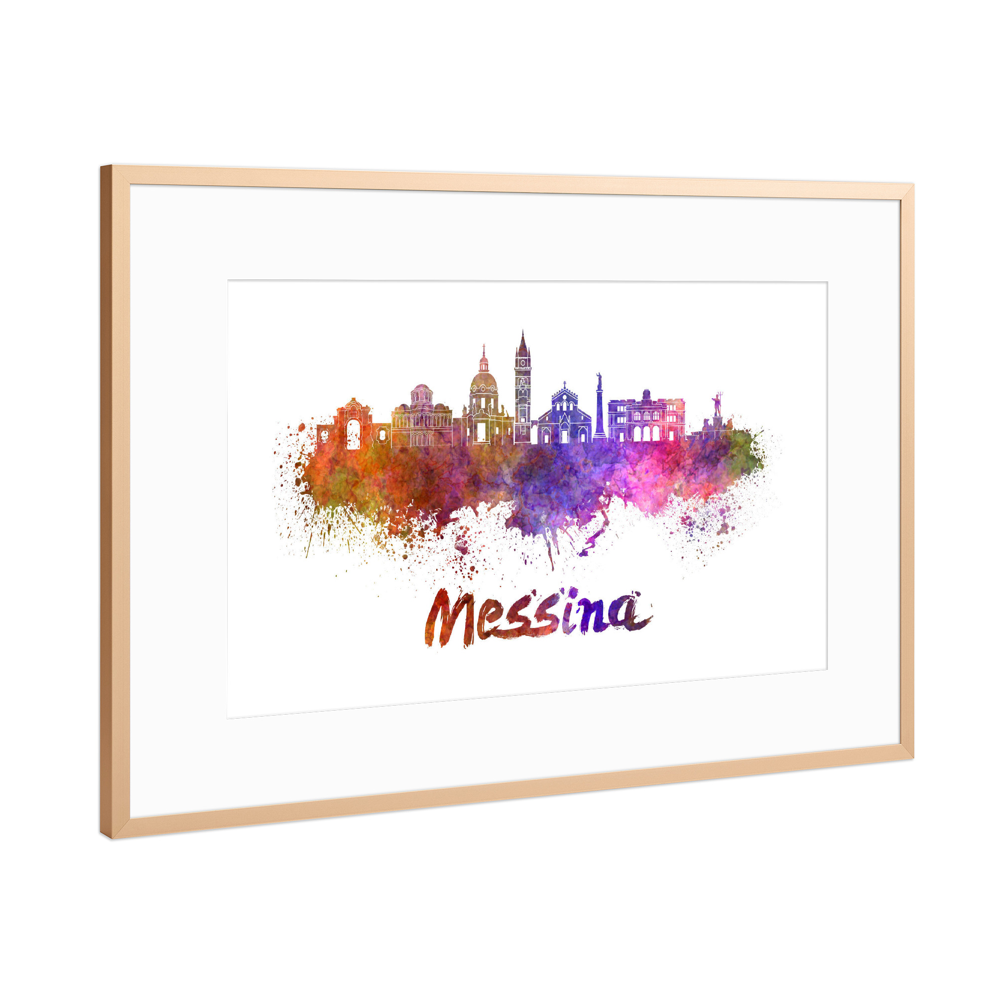 Poster mit Rahmen Kupfer "MESSINA Skyline in Aquarell-k" artboxONE - Städte,Abstrakt,Architektur