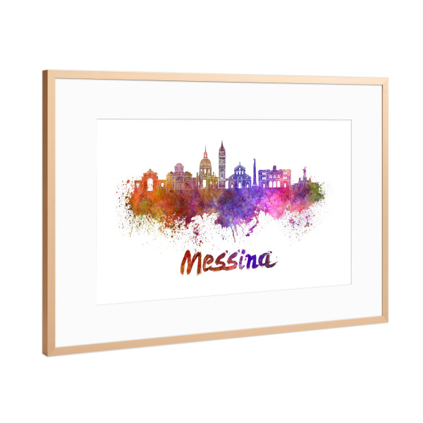 Poster mit Rahmen Kupfer "MESSINA Skyline in Aquarell-k" artboxONE - Städte,Abstrakt,Architektur