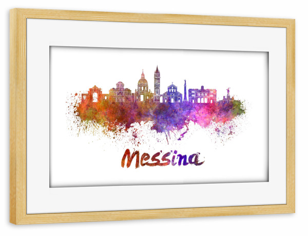 Poster mit Rahmen kiefer "MESSINA Skyline in Aquarell-k" artboxONE - Städte,Abstrakt,Architektur