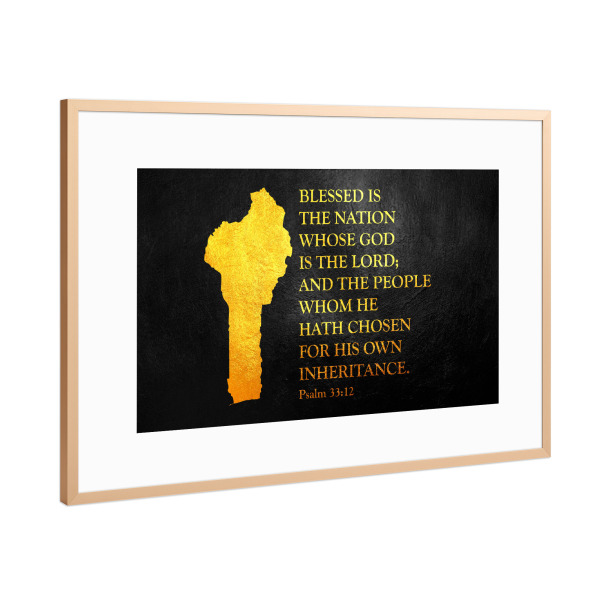 Poster mit Rahmen Kupfer "Benin-Bibelvers-Goldkarte" artboxONE - Reise / Länder - Benin,Gold,Karte