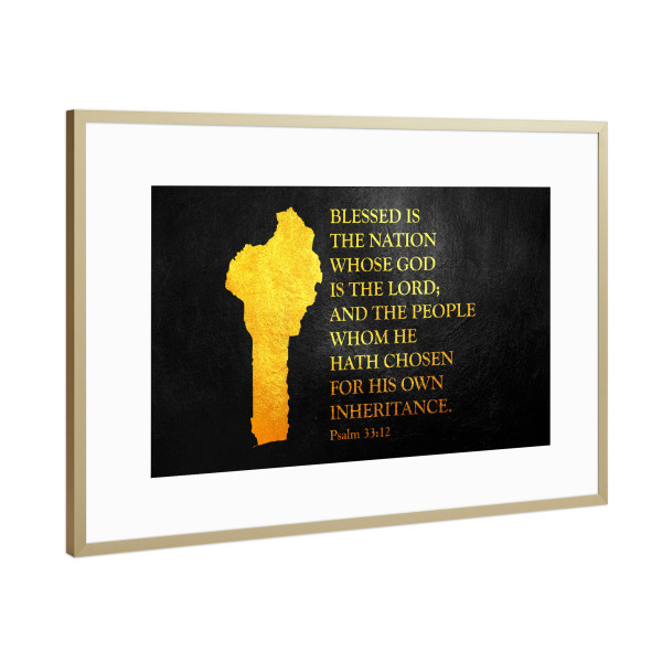 Poster mit Rahmen Gold "Benin-Bibelvers-Goldkarte" artboxONE - Reise / Länder - Benin,Gold,Karte