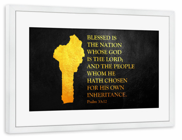 Poster mit Rahmen weiß "Benin-Bibelvers-Goldkarte" artboxONE - Reise / Länder - Benin,Gold,Karte