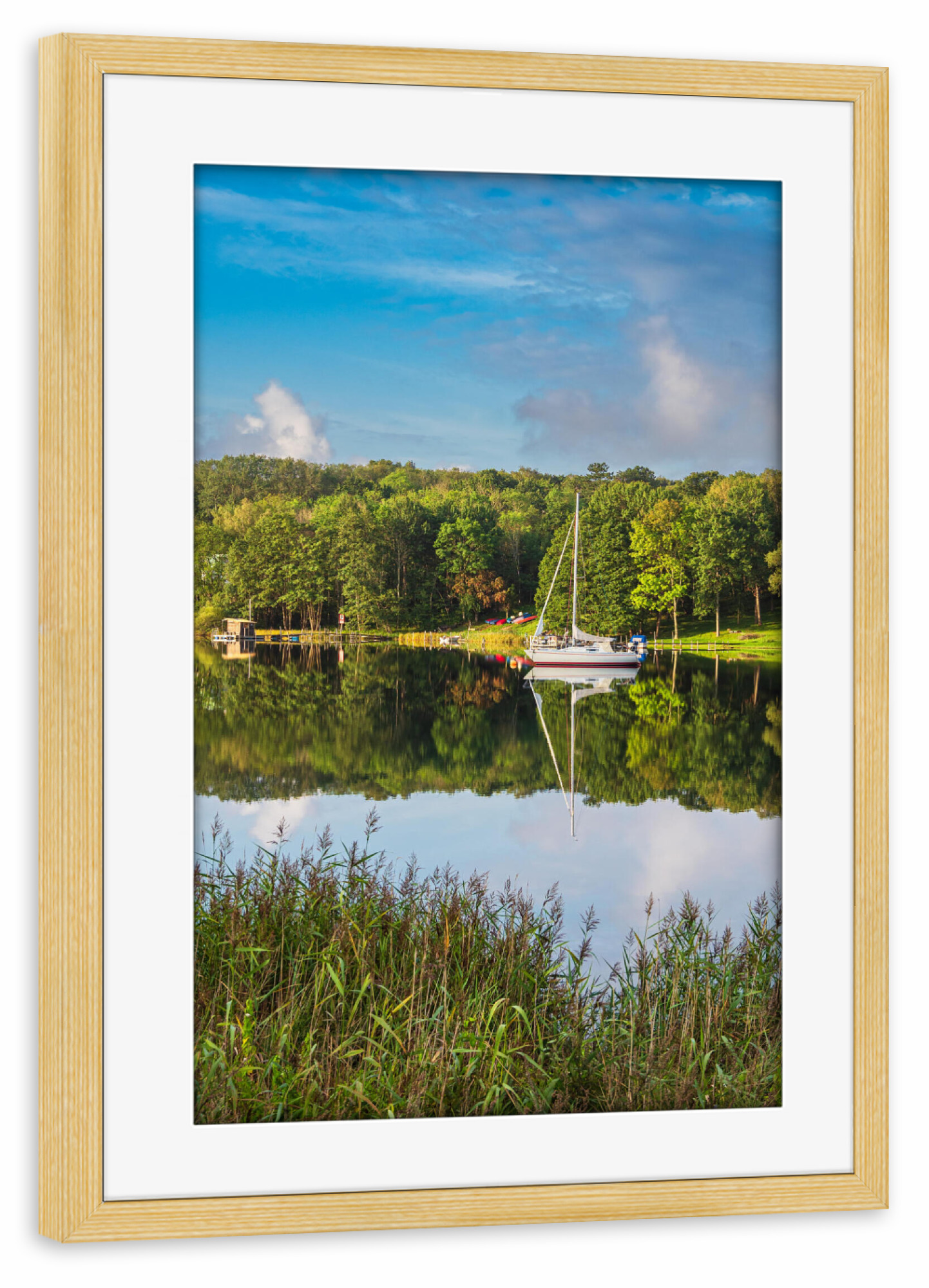 Poster mit Rahmen kiefer "Landschaft, Wasser, Segelboot" artboxONE - Natur,Reise,Reise / Strand und Meer,Reise / Länder