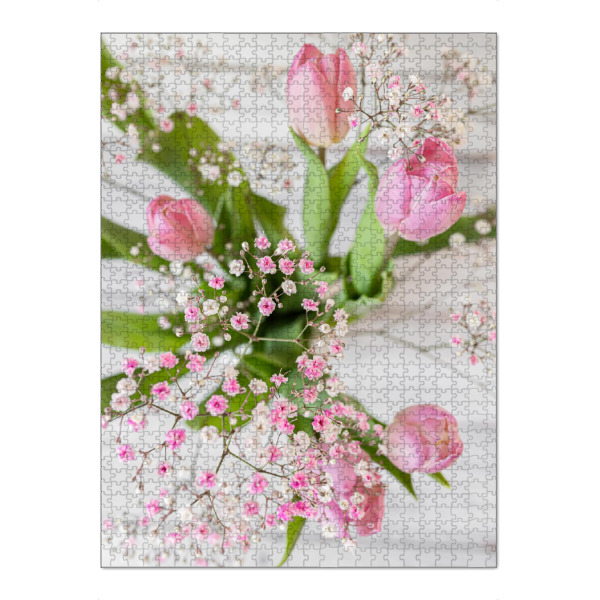 Puzzle Ravensburger "Frühling und Tulpen" artboxONE - Floral - Tulpen,Frühling,Blumen,Rosa,Weiß,Shabby,Fotografie,Hell - Bild tulpen