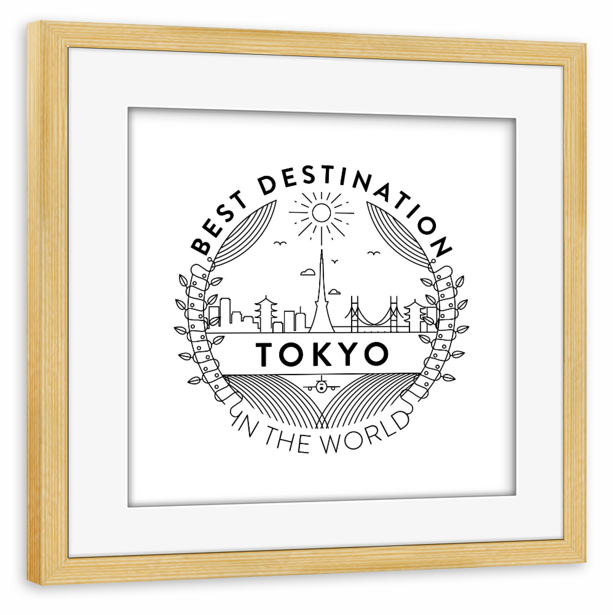 Poster mit Rahmen kiefer "Tokio-Abzeichen" artboxONE - Städte - Stadt,Abzeichen,Wahrzeichen,Symbol,Vektor,Abbildung,Gebäude,Tokio,Japan