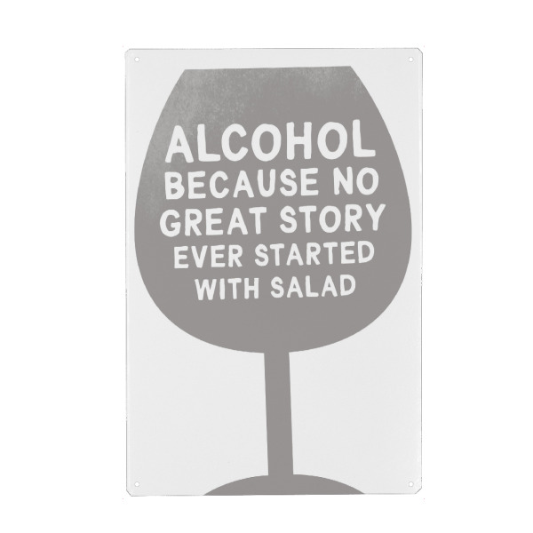 Holzbild "Alcohol & Salad I Set grau" artboxONE - Typografie,Essen & Trinken,Schwarzweiß,Essen & Trinken / Alkohol,Lustig