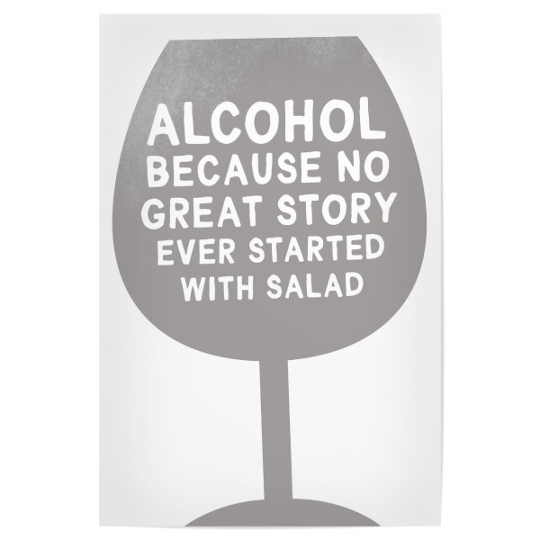 Poster "Alcohol & Salad I Set grau" artboxONE - Typografie,Essen & Trinken,Schwarzweiß,Essen & Trinken / Alkohol,Lustig