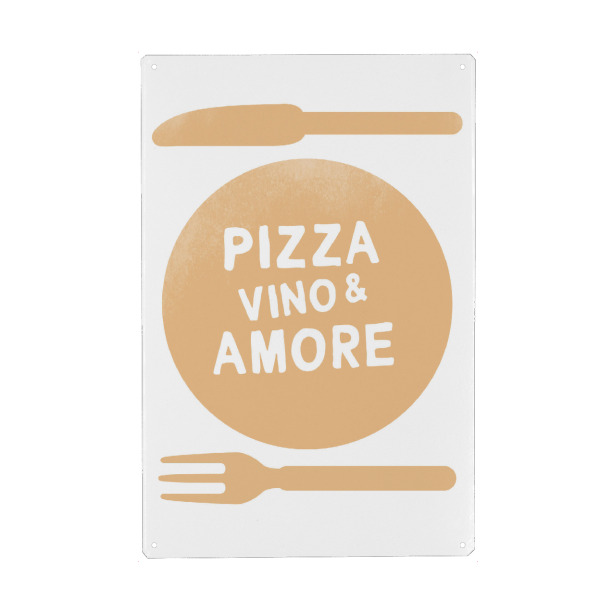 Holzbild "Pizza, Vino & Amore I Set orange" artboxONE - Typografie,Essen & Trinken,Liebe,Essen & Trinken / Alkohol,Lustig