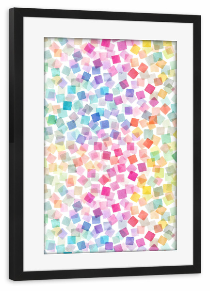 Poster mit Rahmen schwarz "Konfetti Aquarell Plaid Regenbogen" artboxONE - Abstrakt,Festivals,Lustig