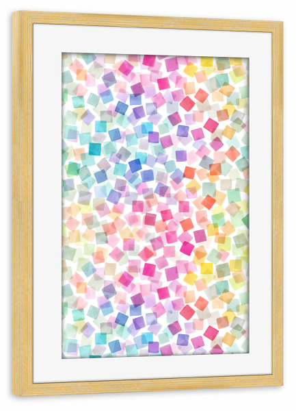 Poster mit Rahmen kiefer "Konfetti Aquarell Plaid Regenbogen" artboxONE - Abstrakt,Festivals,Lustig