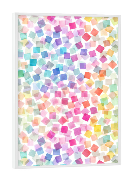 Poster mit weißem Rahmen "Konfetti Aquarell Plaid Regenbogen" artboxONE - Abstrakt,Festivals,Lustig