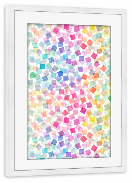 Poster mit Rahmen weiß "Konfetti Aquarell Plaid Regenbogen" artboxONE - Abstrakt,Festivals,Lustig
