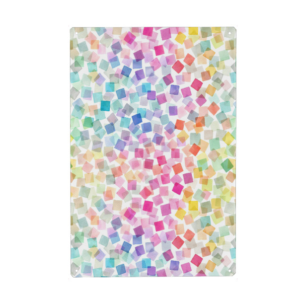 Metall Poster "Konfetti Aquarell Plaid Regenbogen" artboxONE - Abstrakt,Festivals,Lustig