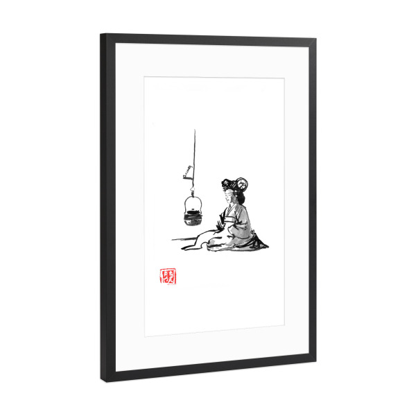 Poster mit Rahmen Schwarz (Metallic) "Teezeit für Geisha" artboxONE - Schwarzweiß,Reise / Asien - Tee,Geisha,Japan,Sumie,Schwarzweiß