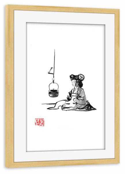 Poster mit Rahmen kiefer "Teezeit für Geisha" artboxONE - Schwarzweiß,Reise / Asien - Tee,Geisha,Japan,Sumie,Schwarzweiß