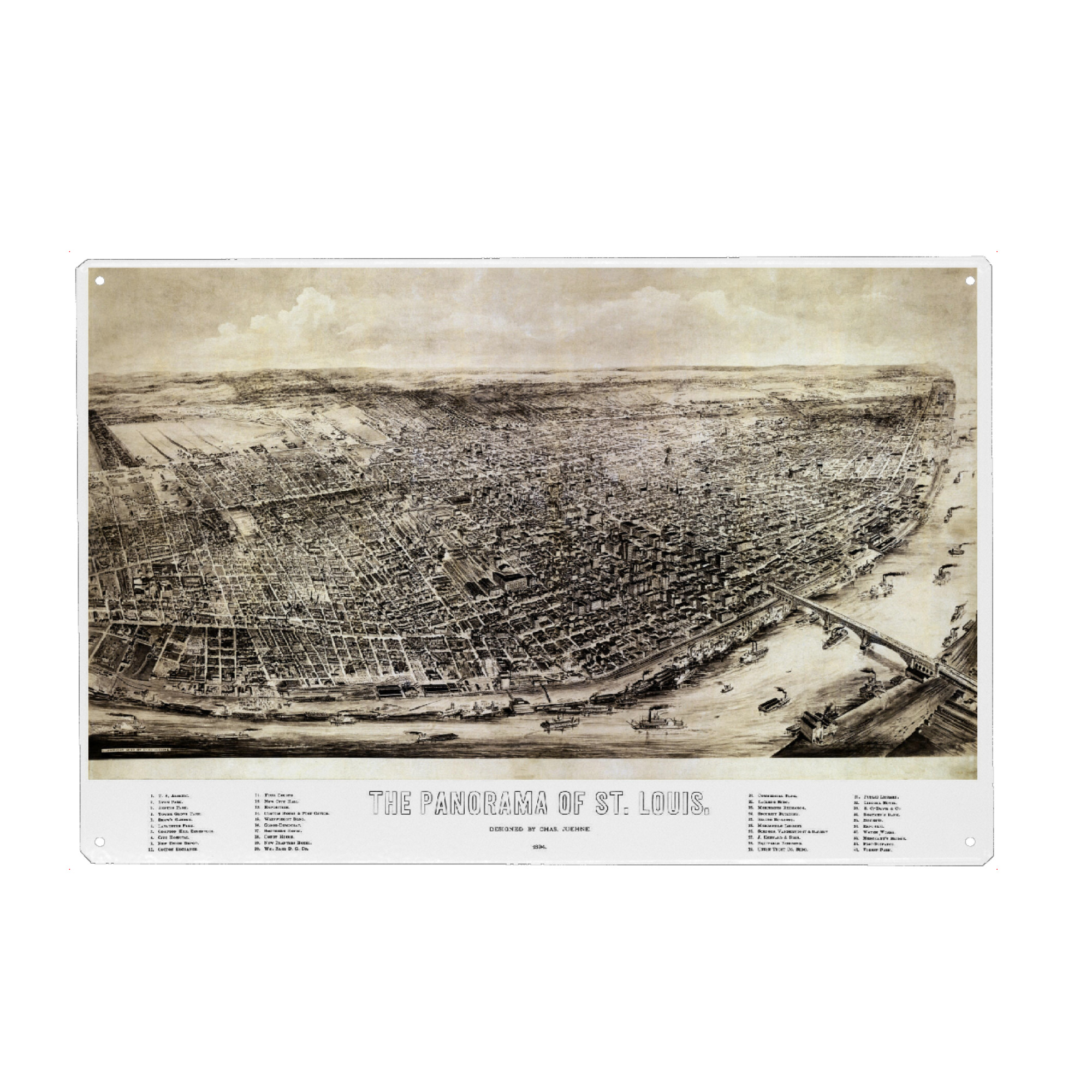 Metall Poster "Alte Karte von St. Louis-Missouri" artboxONE - Kartografie