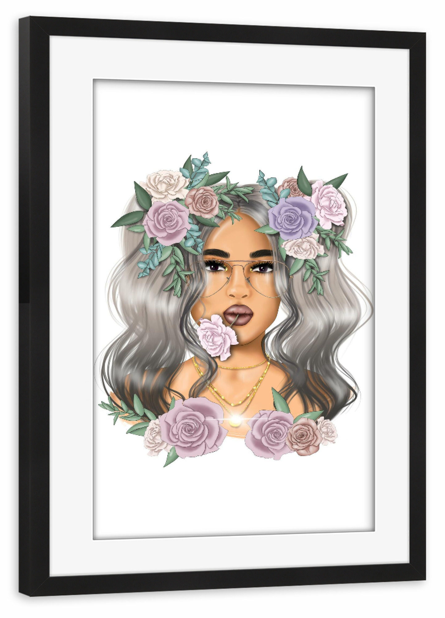 Poster mit Rahmen schwarz "Blumenmädchen-Pferdeschwänze" artboxONE - Floral,Menschen,Fashion,Für Mama,Festivals